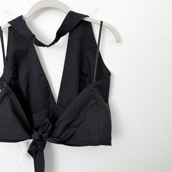 [Anthropologie] Black Linen Blend Retro V-Neck Halter Crop Tank NWT Size Large L - Picture 6 of 9
